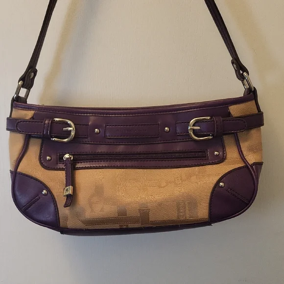 Etienne Aigner Purple and Tan East/West Shoulder Bag EUC - Picture 1 of 16